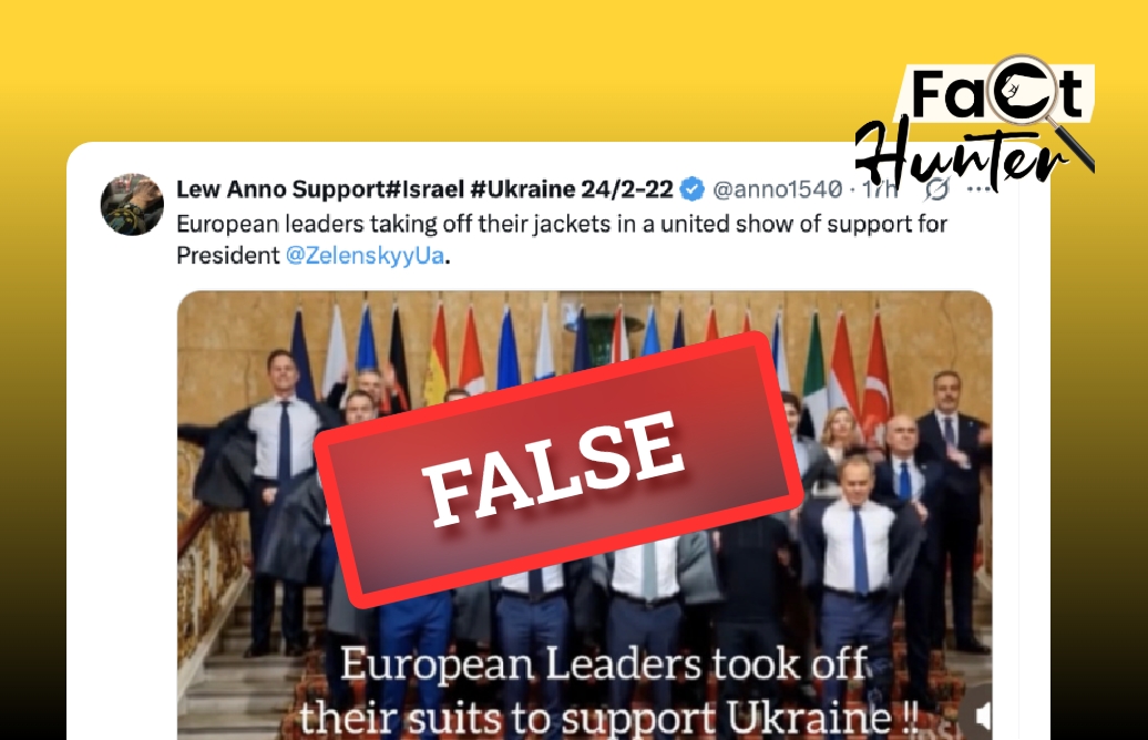 Image accompanying European leaders take off all their jackets as a show of support for President